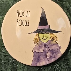 Rae Dunn 8 1/4" Witch Hocus Pocus Plate with Purple and Green Accents #1